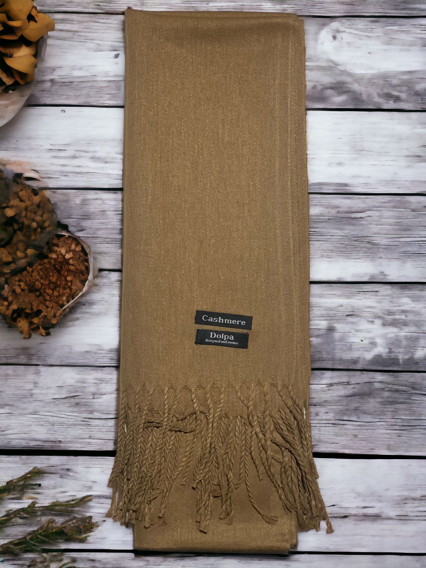 Luxury Cashmere Dark Camel Scarf 230 Grams
