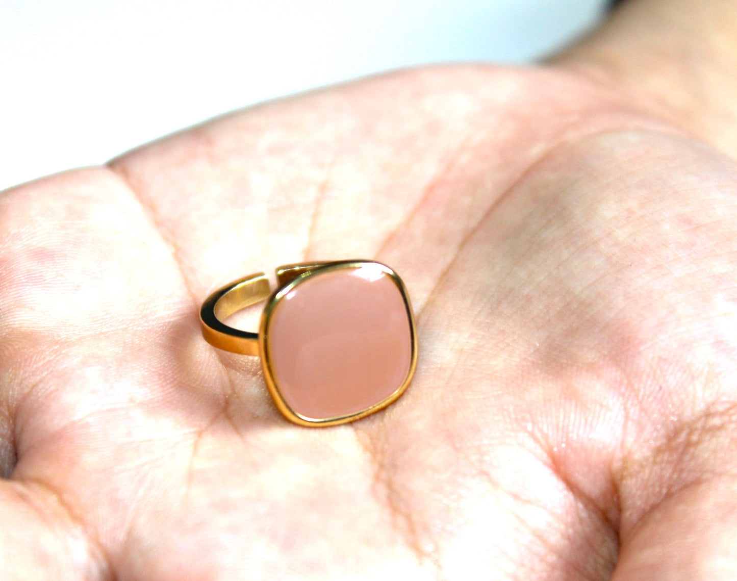 Pink Opal 18K Plated Adjustable Ring