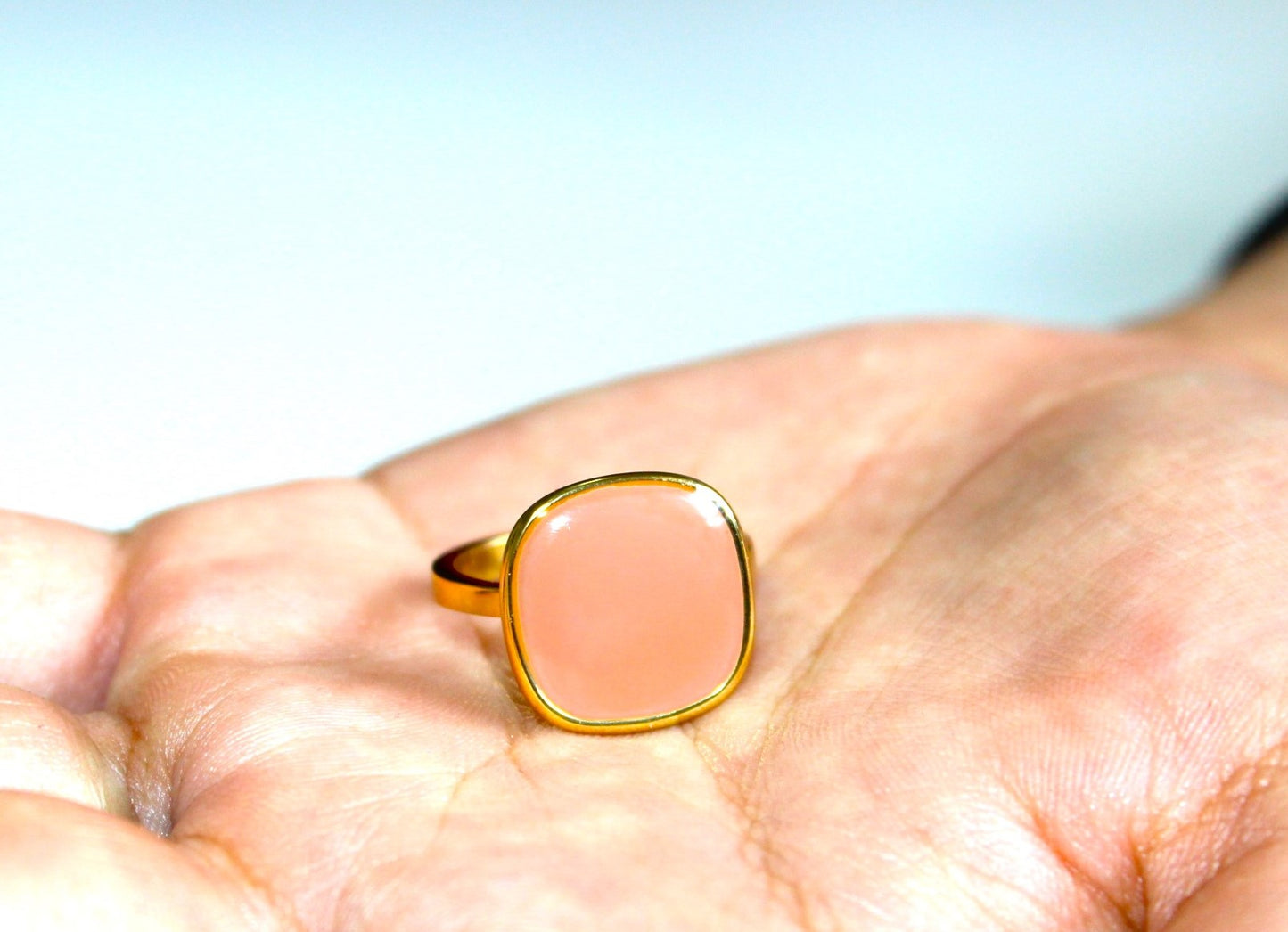 Pink Opal 18K Plated Adjustable Ring