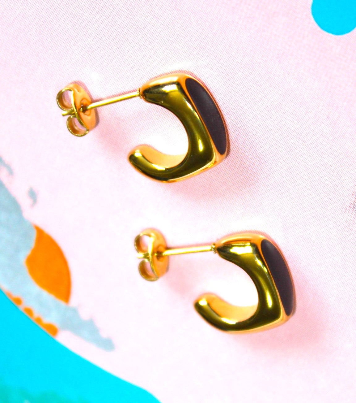 Black Enamel Earring/ 18K Gold Plated