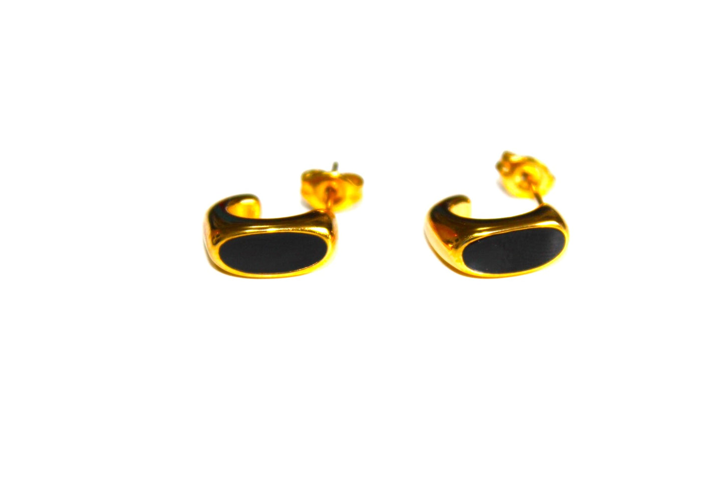 Black Enamel Earring/ 18K Gold Plated
