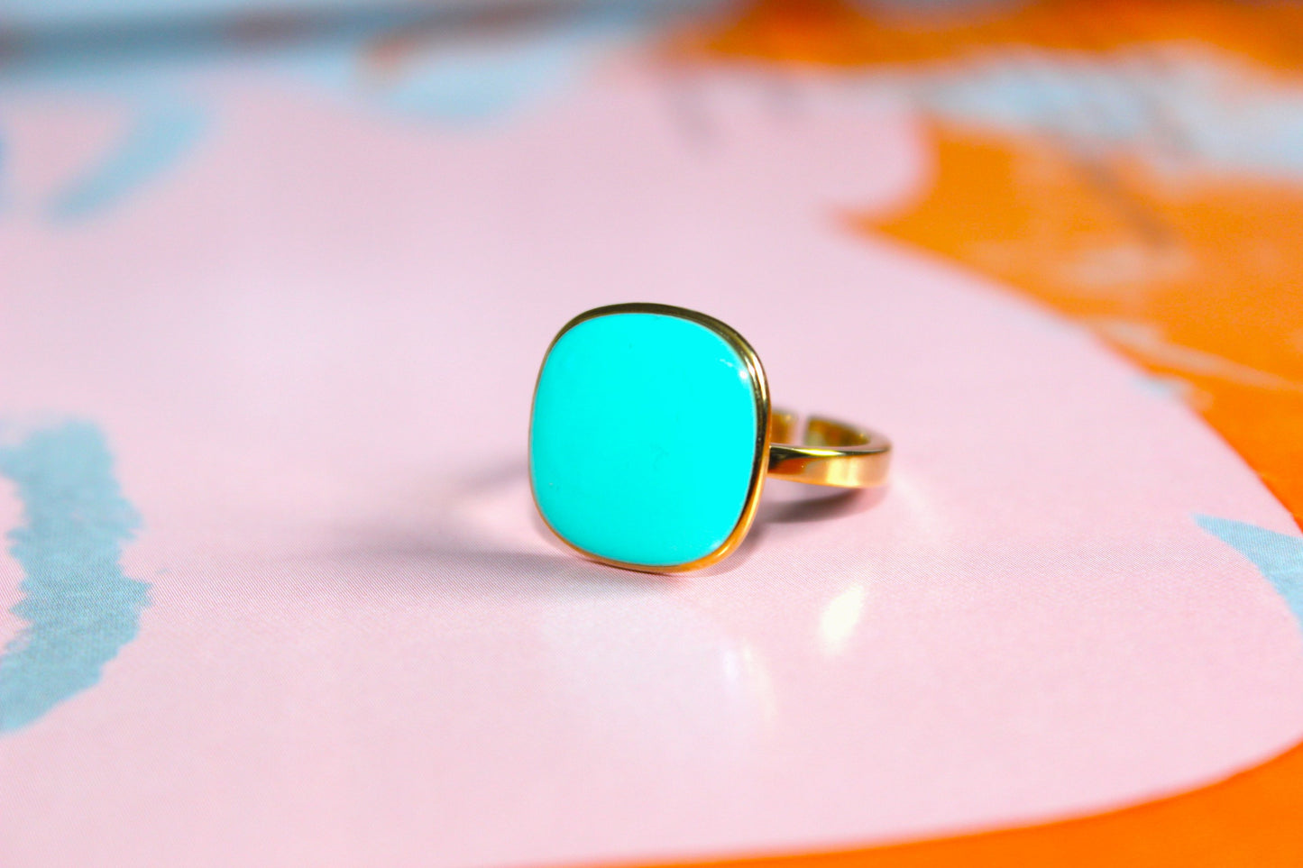Ice Blue Turquoise 18K Plated Adjustable Ring