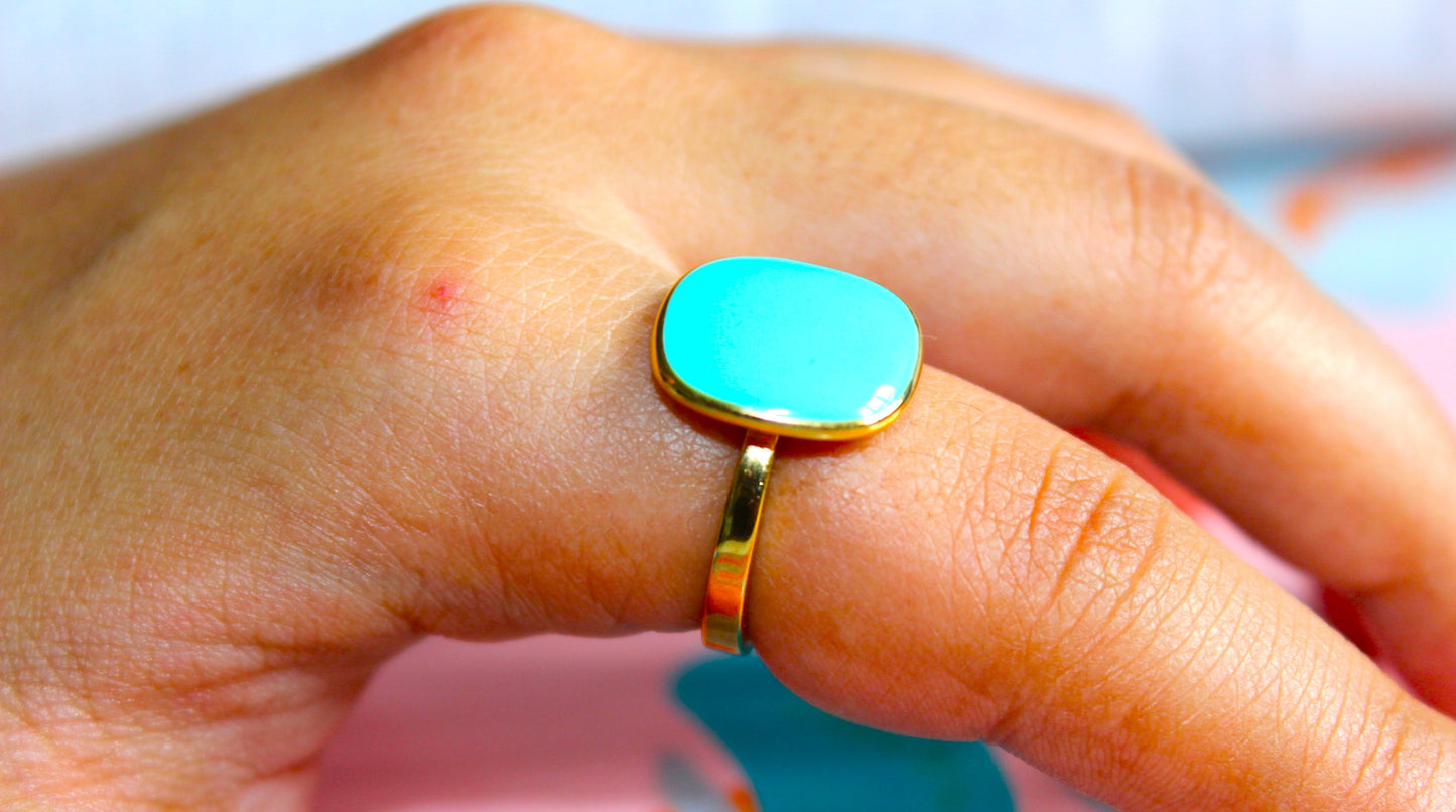 Ice Blue Turquoise 18K Plated Adjustable Ring