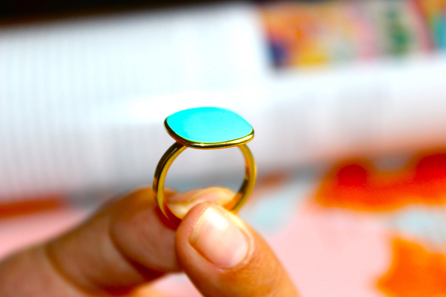 Ice Blue Turquoise 18K Plated Adjustable Ring