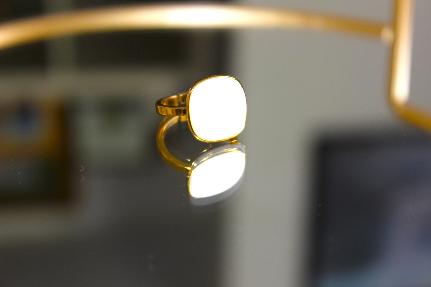 White Agate 18K Plated Adjustable Ring