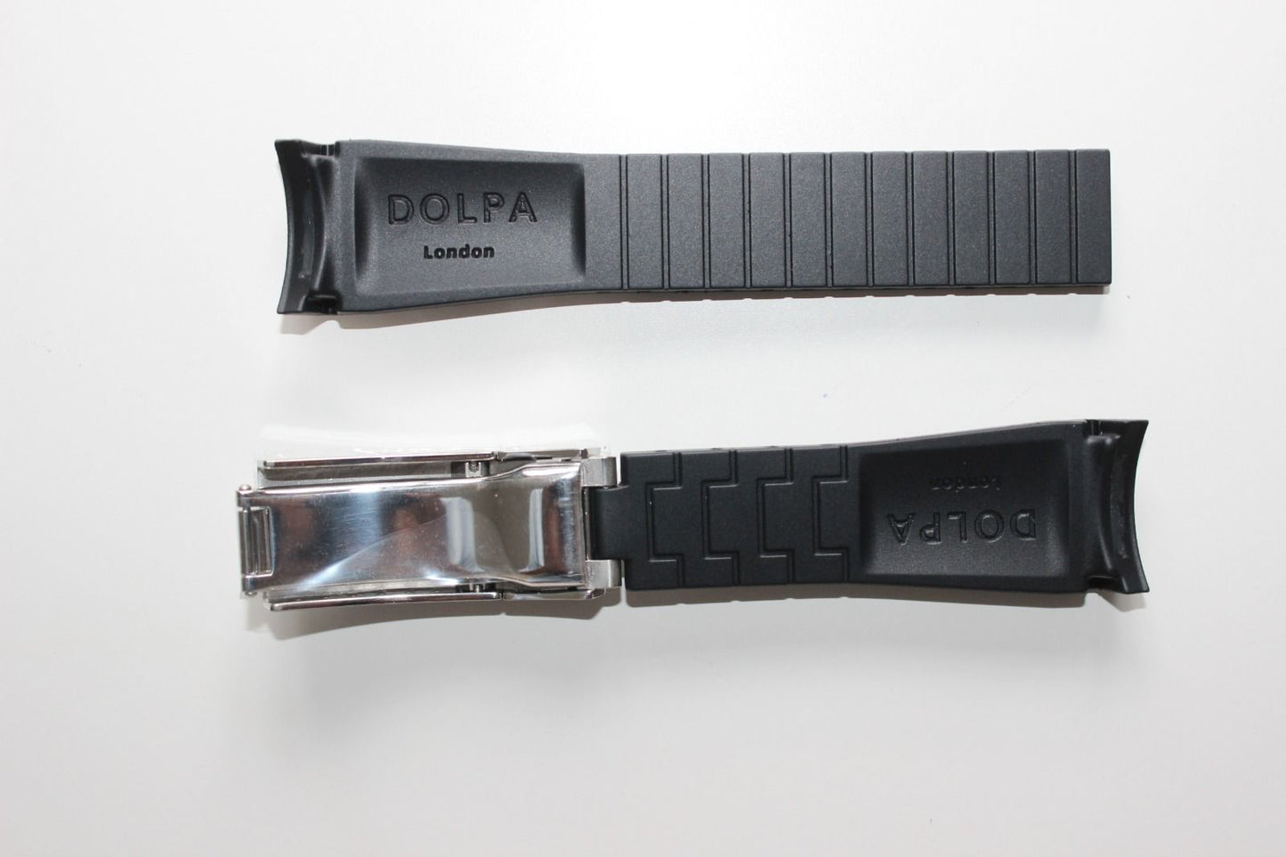 Dolpa 21mm Curved Ended Black Rubber Strap with Deployant Clasp