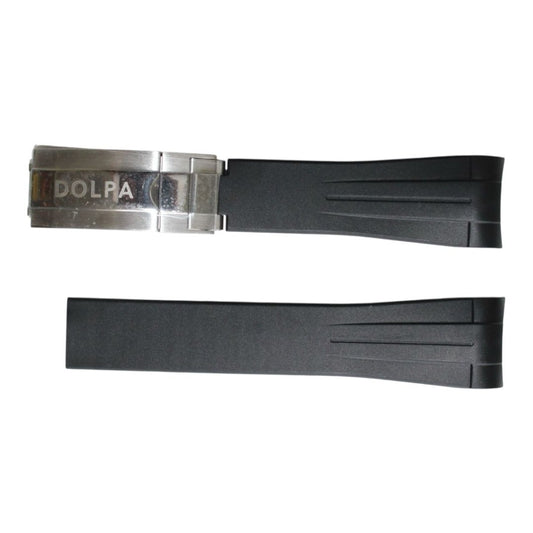 Dolpa 21mm Curved Ended Black Rubber Strap with Deployant Clasp