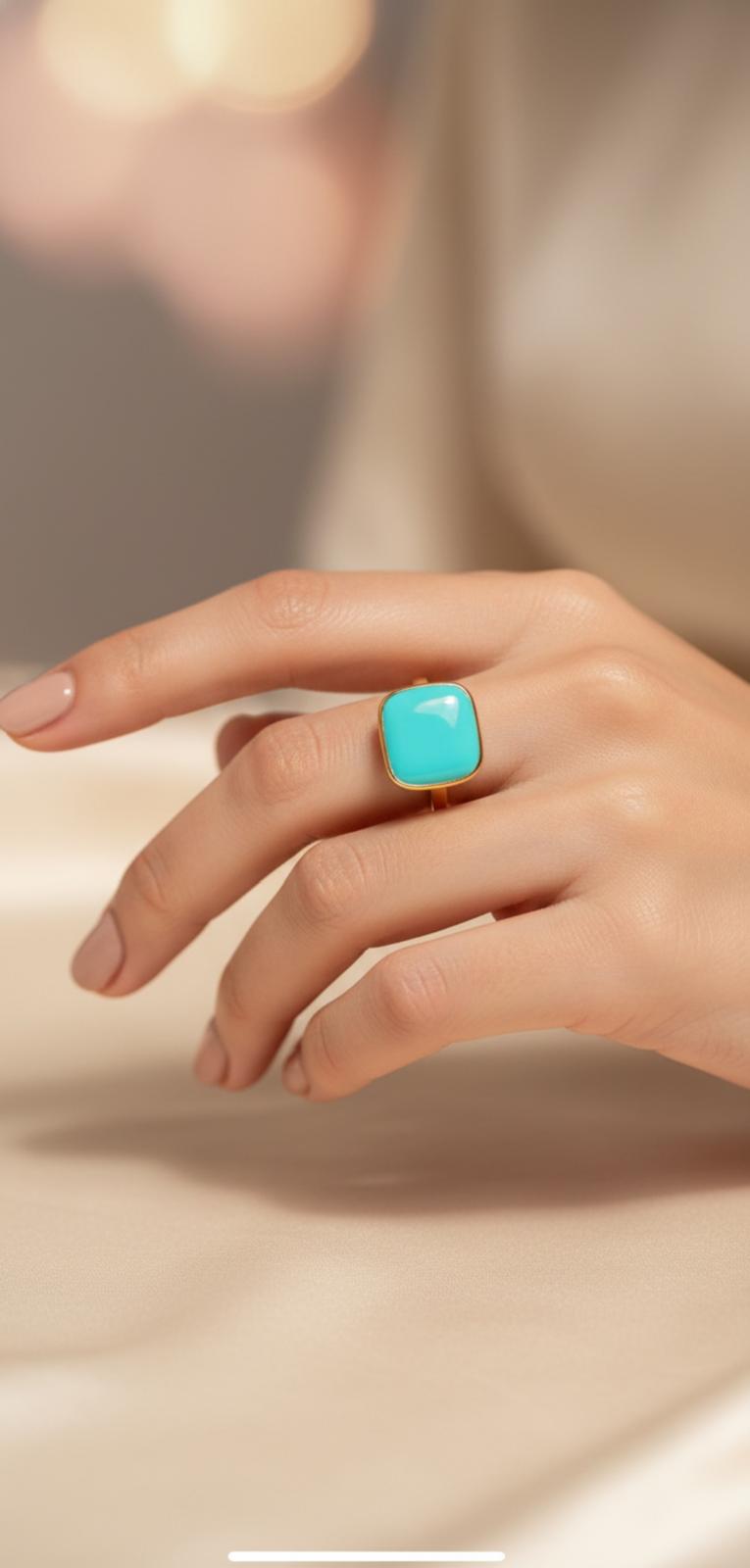 Ice Blue Turquoise  18K Plated Adjustable Ring
