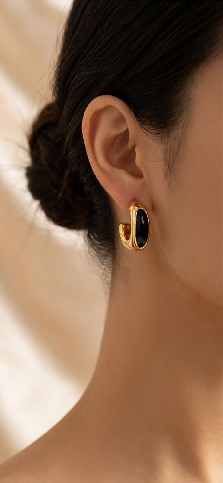 Black Enamel Earring/ 18K Gold Plated