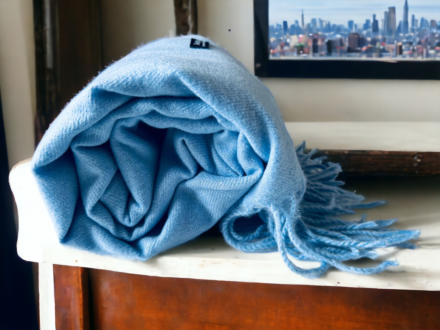 Luxury Cashmere Pashmina Sky Blue Scarf