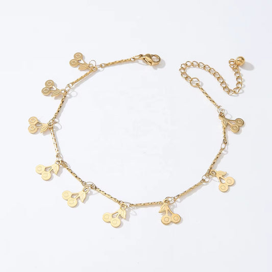 Cherry Charm Anklet/ 18K Gold Plated
