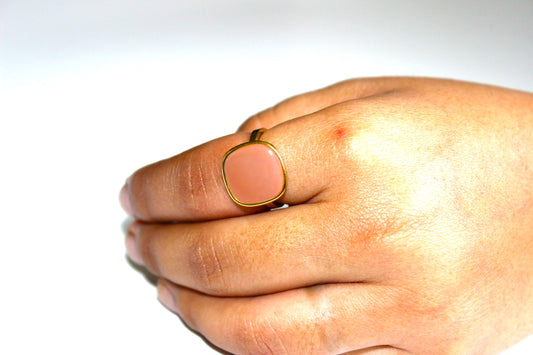 Pink Opal 18K Plated Adjustable Ring