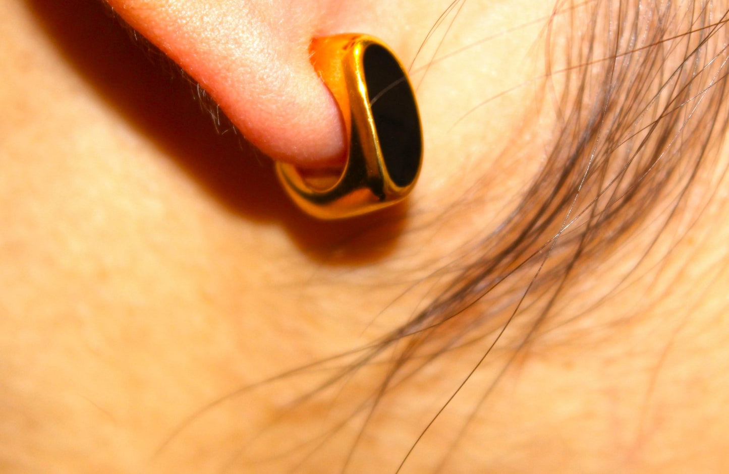 Black Enamel Earring/ 18K Gold Plated