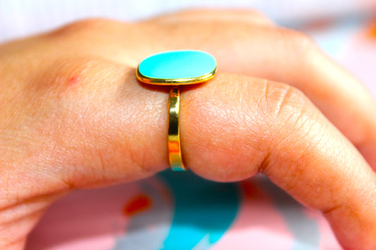 Ice Blue Turquoise  18K Plated Adjustable Ring