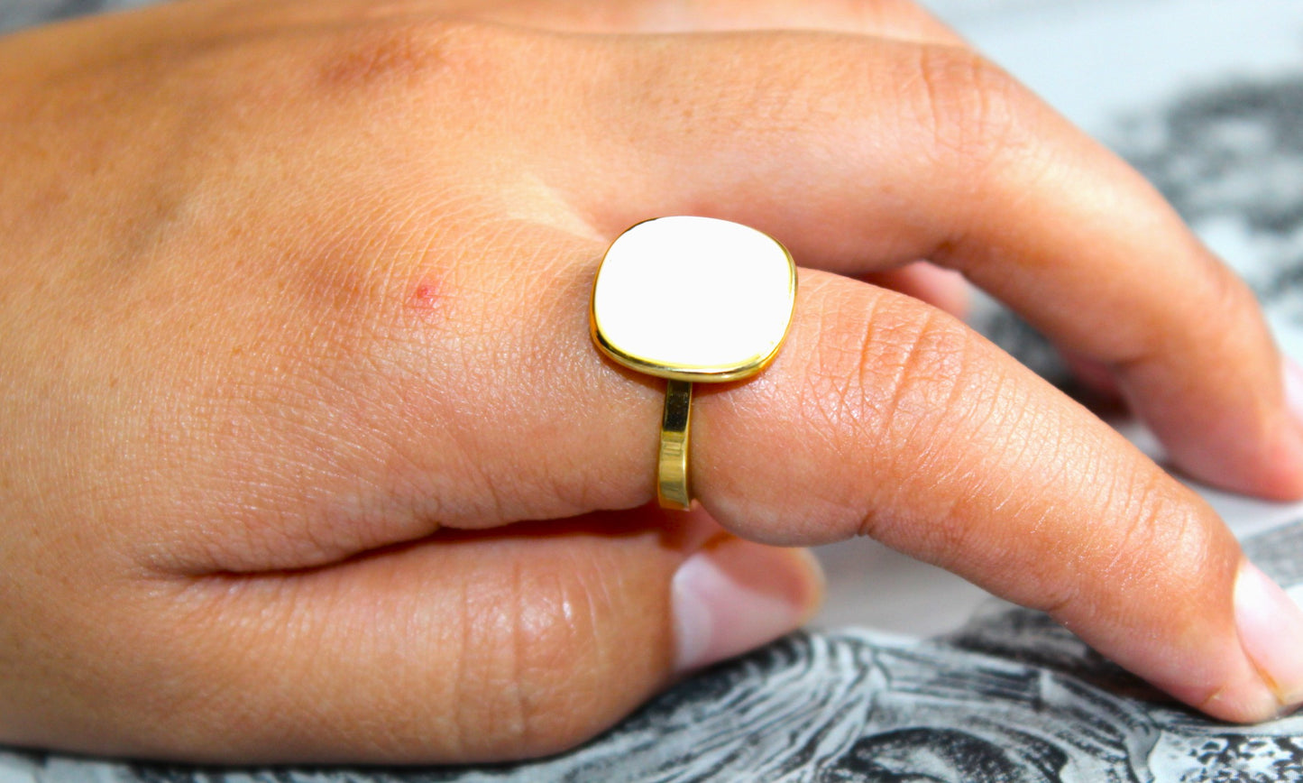White Agate 18K Plated Adjustable Ring