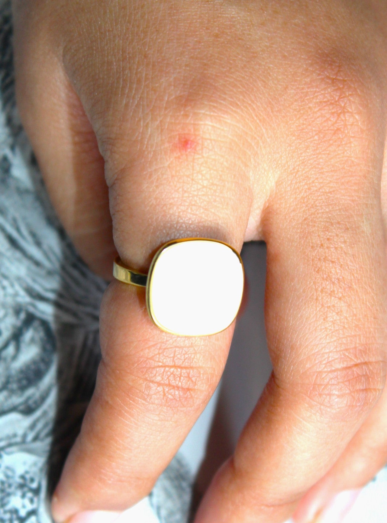 White Agate 18K Plated Adjustable Ring