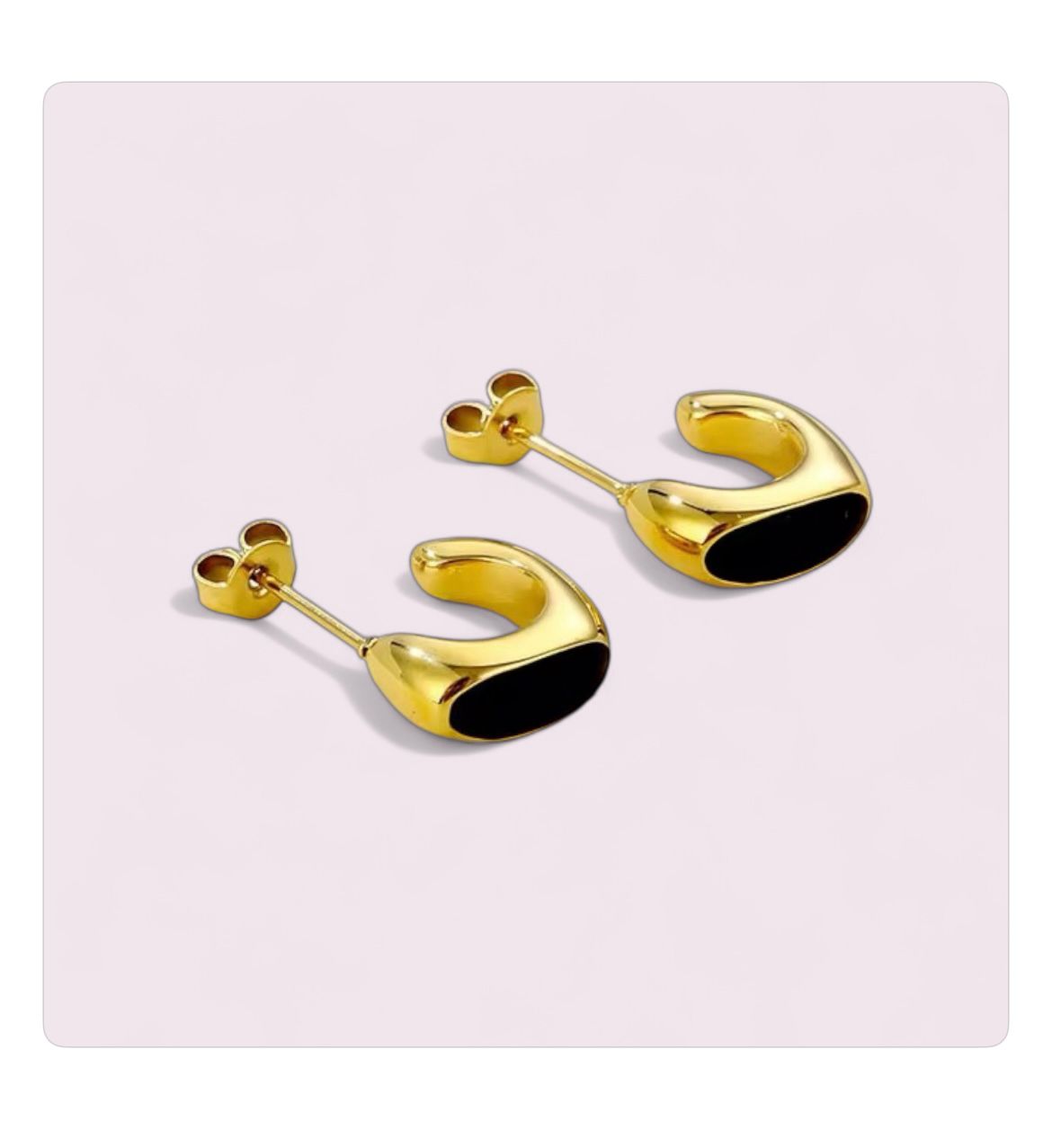 Black Enamel Earring/ 18K Gold Plated