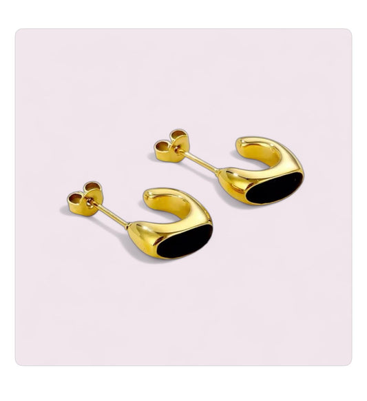 Black Enamel Earring/ 18K Gold Plated