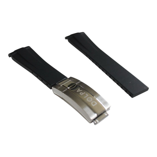 Dolpa 21mm Curved Ended Black Rubber Strap with Deployant Clasp